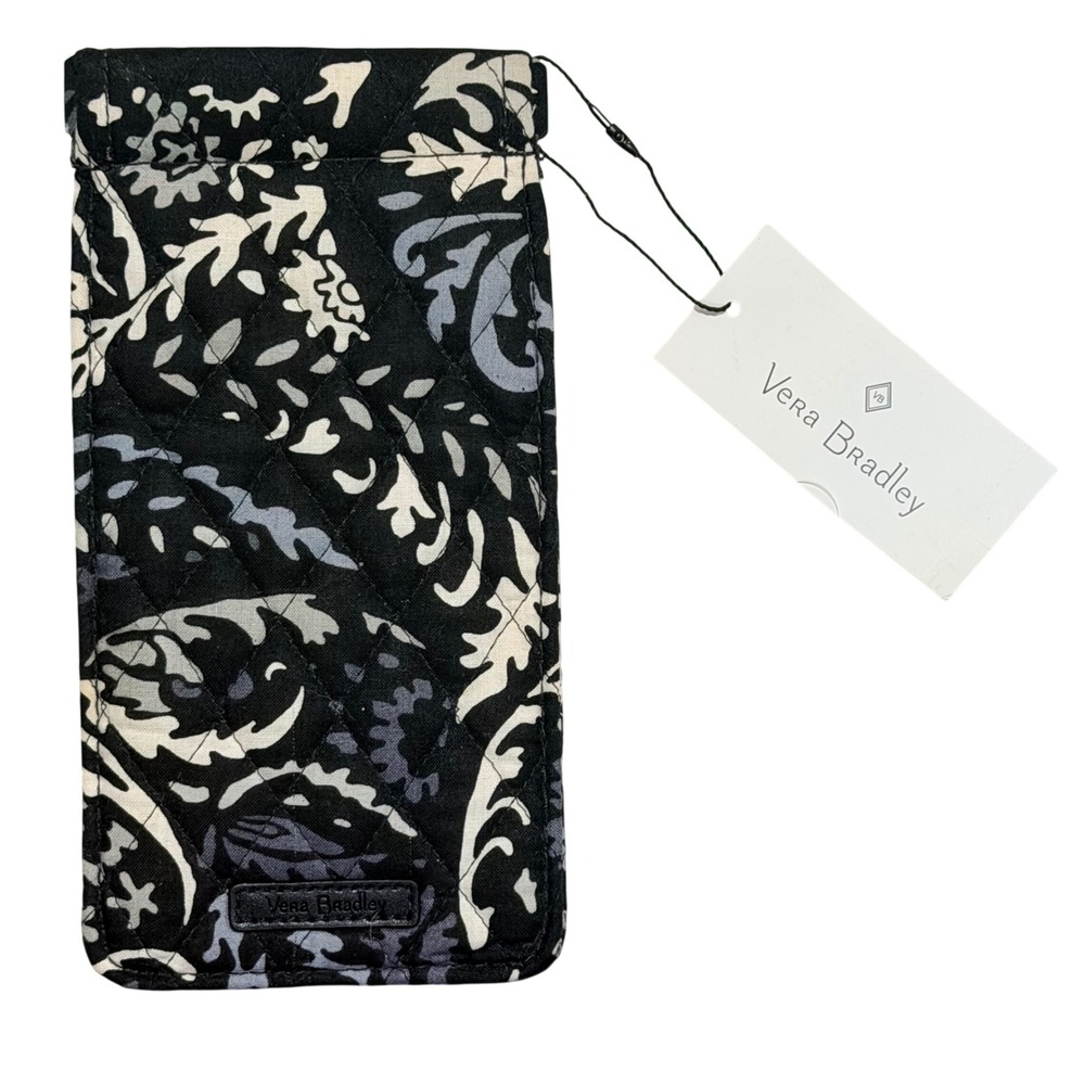 Vera Bradley Eyeglass Case Womens Black White Grey Quilted Cotton Paisley Boho